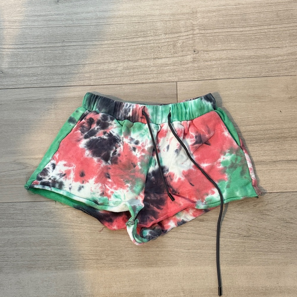 superdown Tie-Dye Athletic Shorts in Green, Red & Black